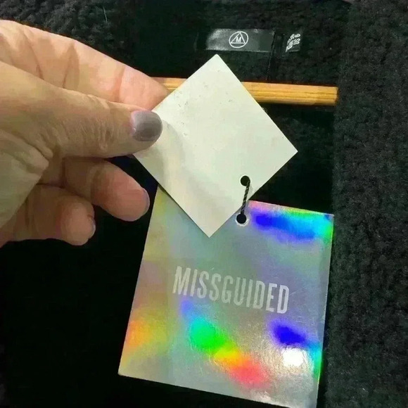 NWT Missguided Faux Shearling Waterfall Jacket Black - Picture 5 of 8